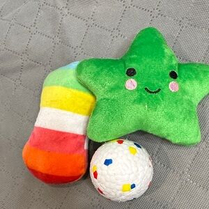 3 piece Cat Toy Set Colorful Plush Star and Ball Toy and Rainbow Toy